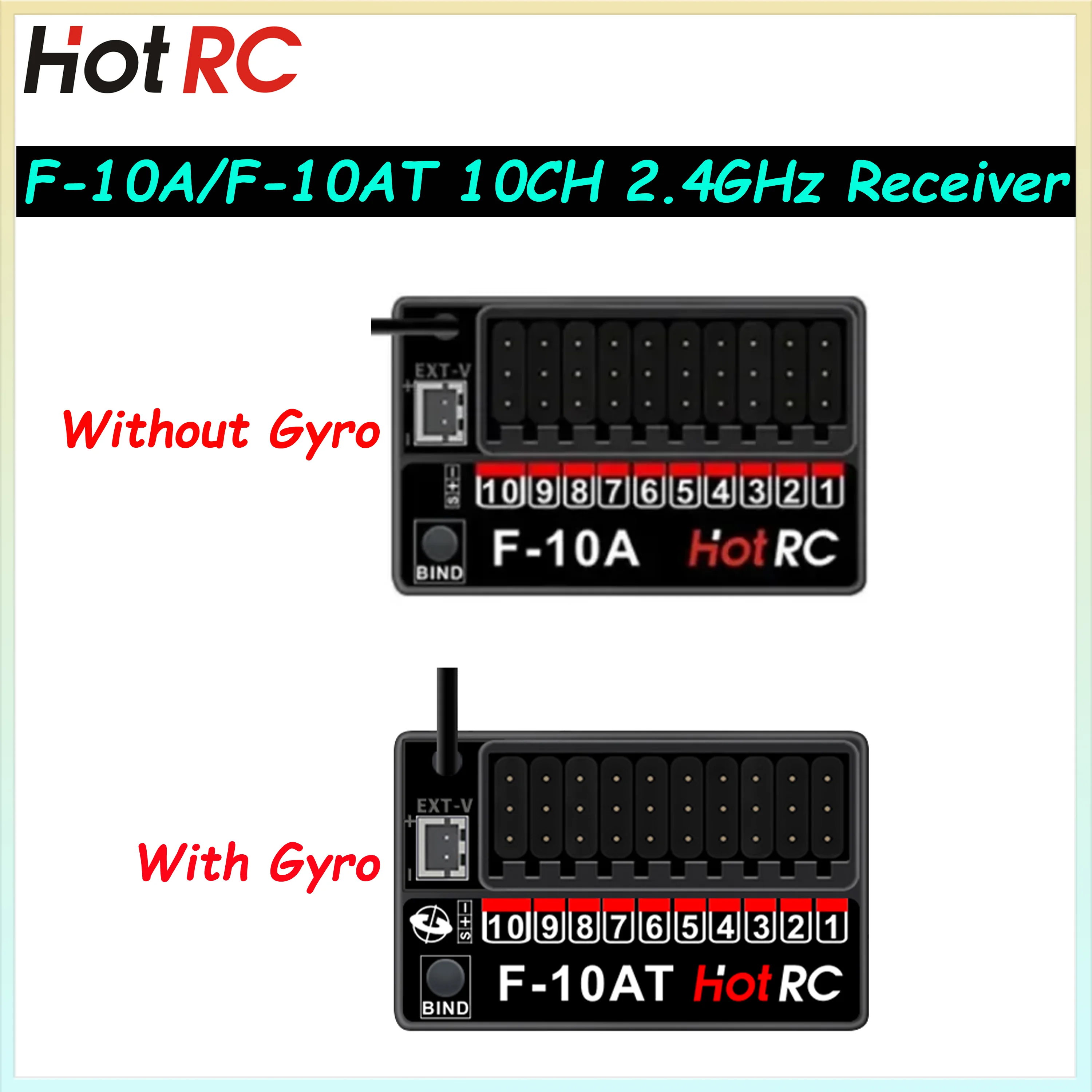 Receptor PWM de 10 Canales HotRC F-10A F-10AT para Transmisor CT-10B HT-10A, Control Remoto para Coche, Barco, Avión, Tanque, Modelo a Escala