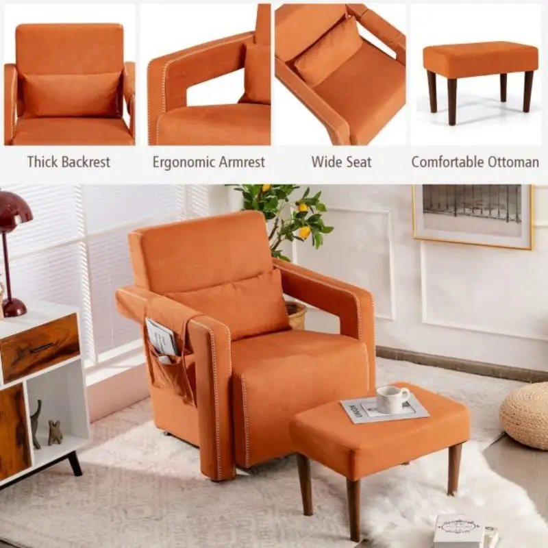

Modern Berber Fleece Single Sofa Chair with Ottoman and Waist Pillow-Orange