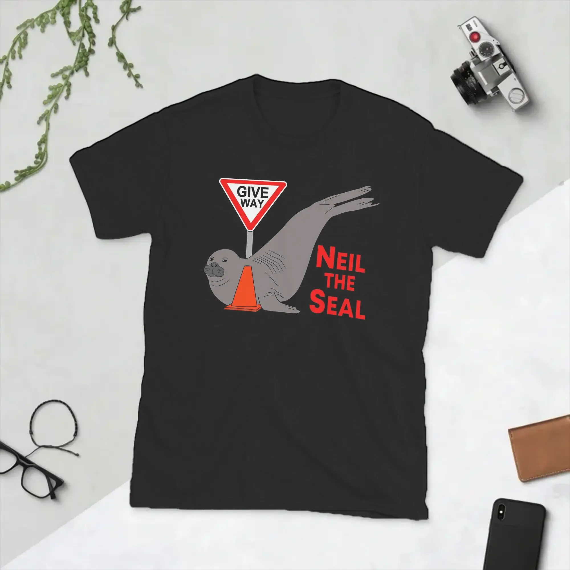 Vintage Give Way to Neil the Seal T-Shirts Men Round Neck 100% Cotton T Shirts  Short Sleeve Tees Gift Idea Clothes