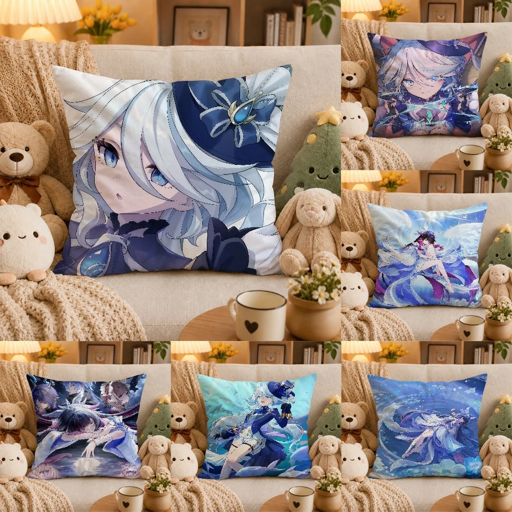 Game Genshin Impact Furina ColumbinaPillow Case Plush Pillow Cases Home Decoration Pillow Cover for Sofa Bed Chair Living Room