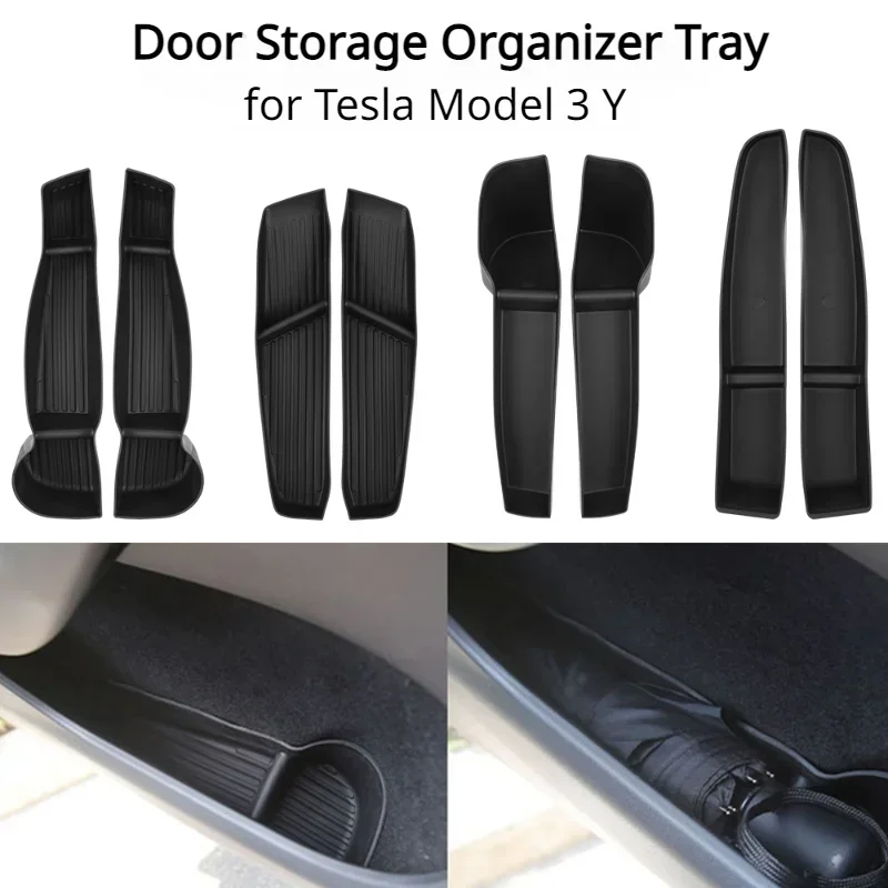 Car Door Side Storage Box for Tesla Model 3 Y Door Handle Armrest Umbrella Tray Organizer Front Rear Door Storage Accessories