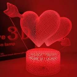 USB Powered LED 3D lamp illusion night light I love you gadget heart 16 Colors changing Bedroom desk lamps for Home Decoration