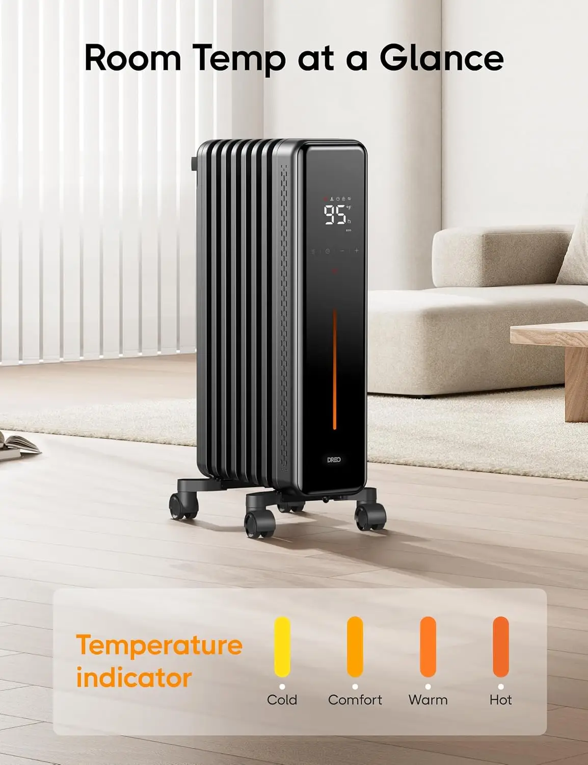 Radiator Heater, 7 Safety Protection Oil Filled Radiator Heater for Indoor Use, 1500W Electric Heaters for Large Room, 8 Fi