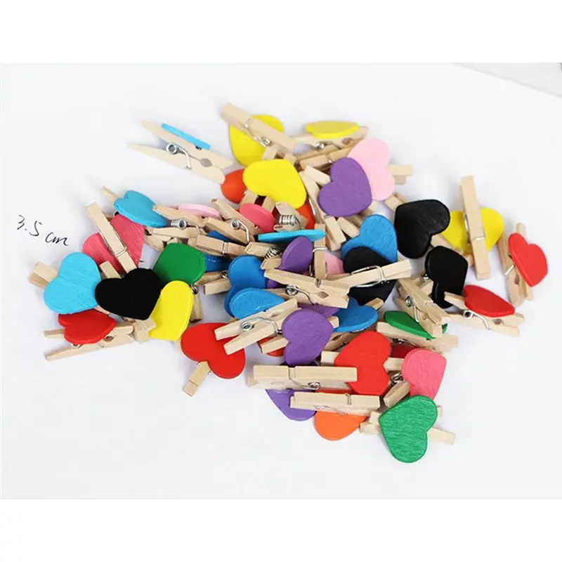 Customer Favorite Heart Love Wooden Clothes Photo Paper Peg Postcard Clips Home Wedding Decoration Stationery Mixed Colors