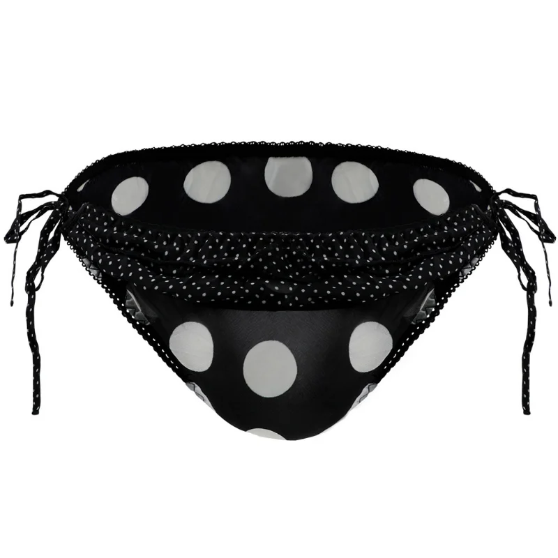 Men\'s Sex Underwear Chiffon Low-Rise Pouch Underpants Side Tie Panties Polka Dot Printed Crossdressing Sissy Lingerie Briefs