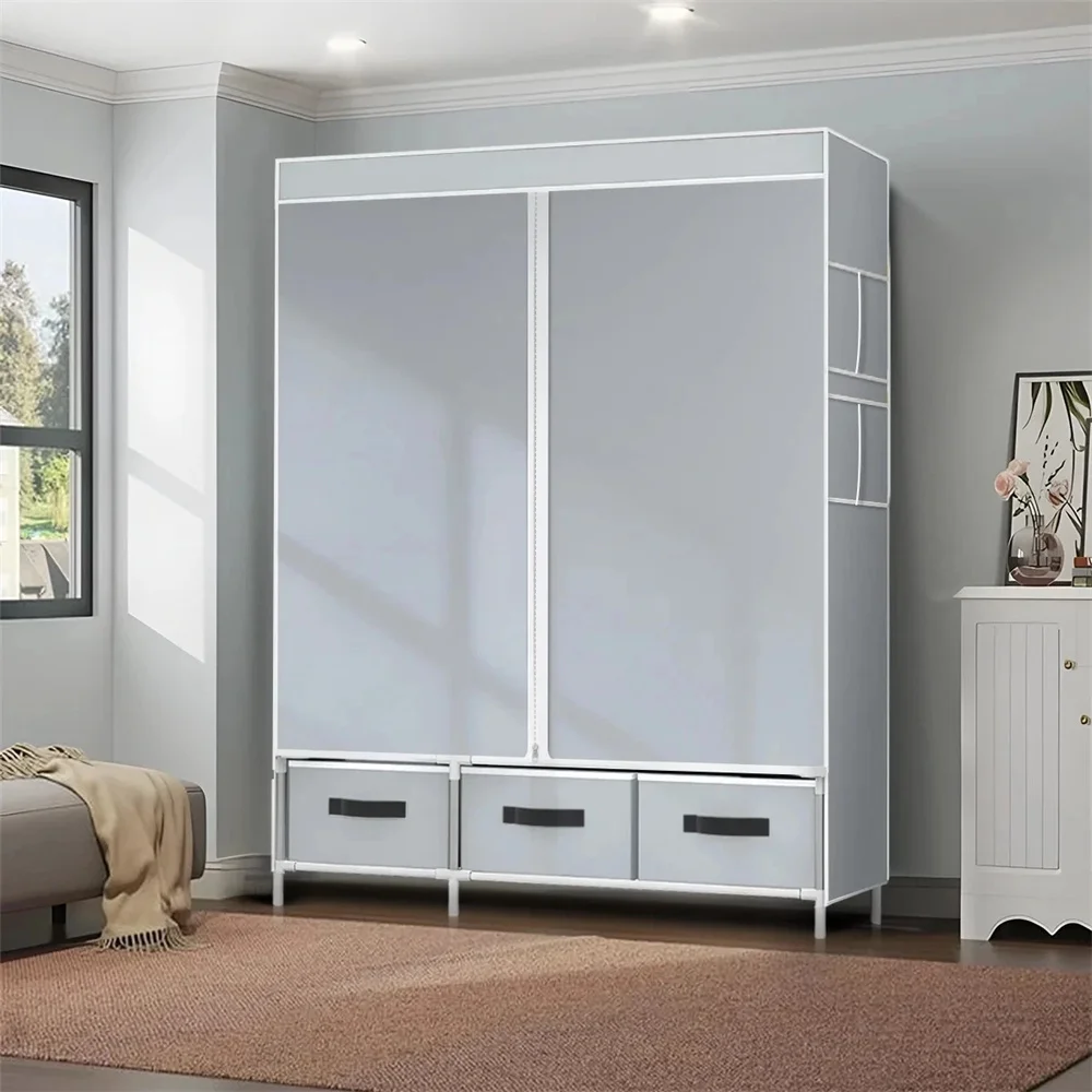 2025 خزانة ملابس محمولة جديدة كبيرة 65 بوصة مع أرفف معلقة 3 درج خزانة غرفة النوم خزانة تخزين المنزل #5