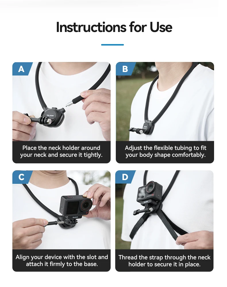 TELESIN Telefon-Action-Kamera, 2-in-1-Halshalterung für GoPro Insta360 DJI OSMO Action, universelle Action-Kamera, Telefonzubehör – Detail 11
