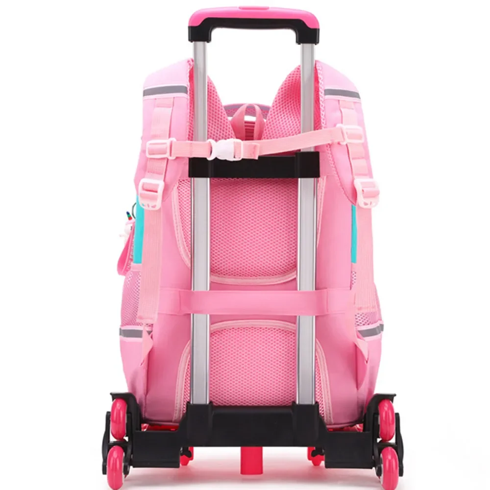 Children Cartoon Trolley School Bag Backpack Bookbag For Gril Kids 3/6 Wheels Schoolbag Student Handbag Detachable Pull Rod Case