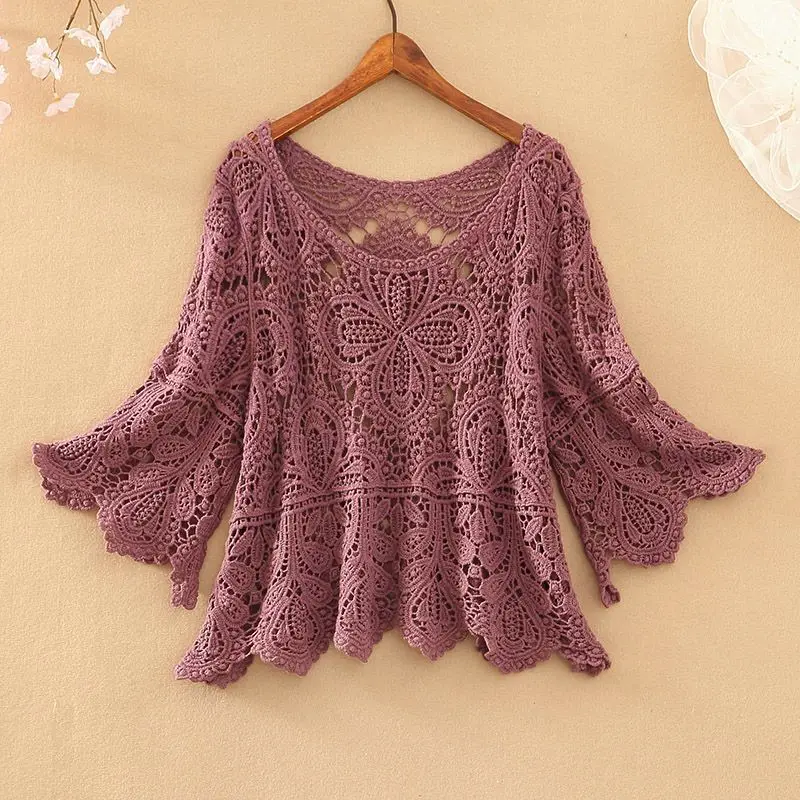 Casual Women Knit Sweater Oversize Autumn Female Hollow Out Knitwear Feather Long Sleeve O-Neck Pullover Sweater Jumper Top Q264