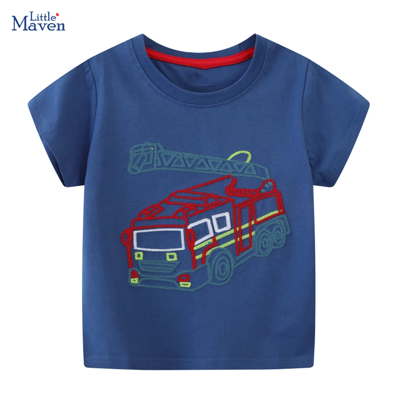 قمصان بأكمام قصيرة قطنية للأولاد الصغار ، قمم صيفية ، تيشيرتات مافين صغيرة ، مركبة هندسية ، كرتون ، ملابس أطفال ،