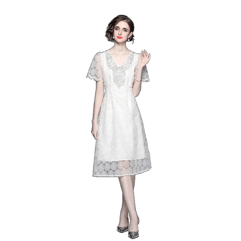 استراحة الشاي الطويلة Dr مع التطريز الثقيل V-Ne منتفخ Sves وتصميم زهرة الشاي الشتاء تنورة محبوكة عالية الخصر #5