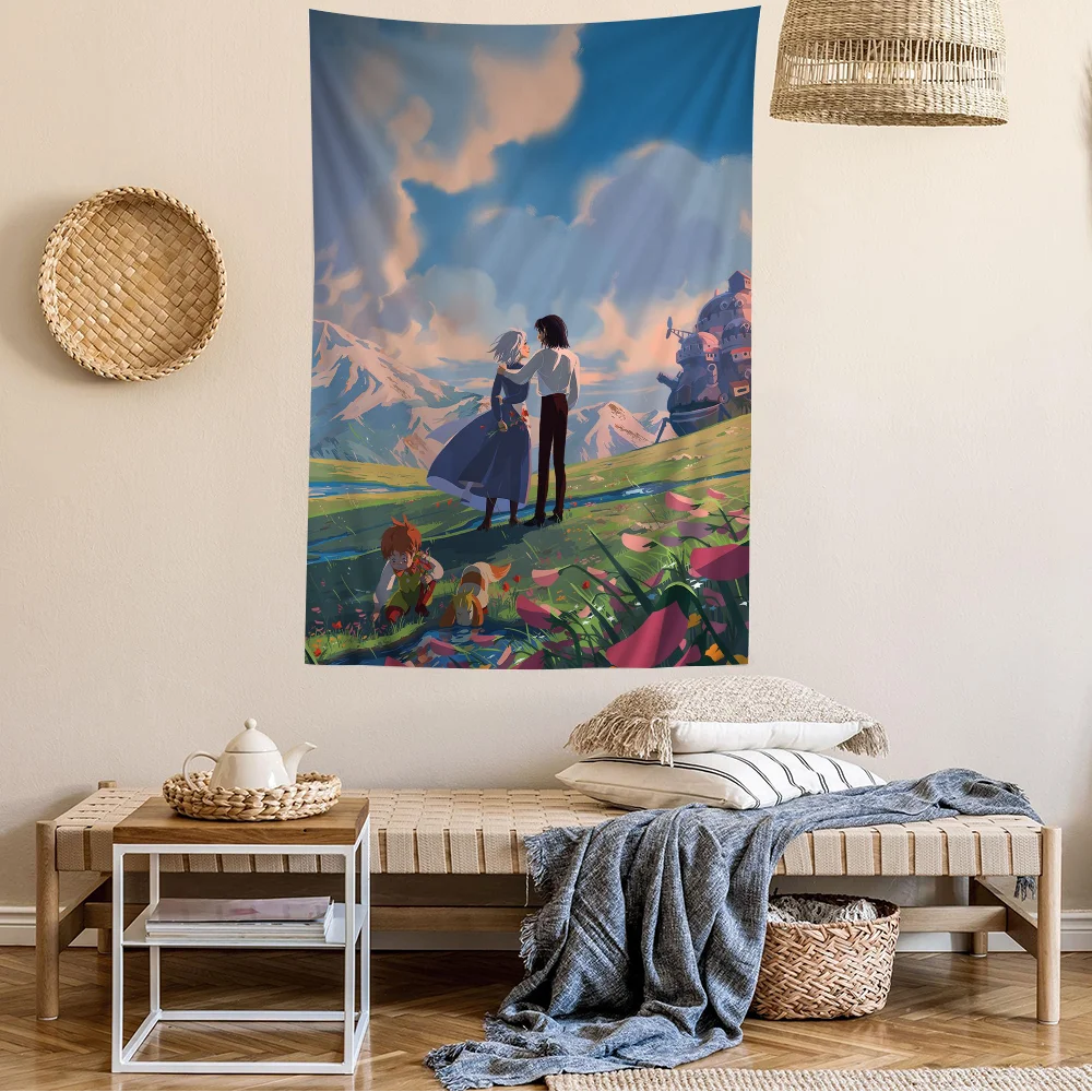 Howl Moving Castle Cartoon Tapestry Home Decoration Hippie Bohemian Decoration Divination Home Decor