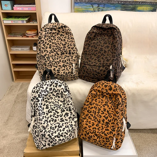 Imagen 1 del producto Mochila con estampado de leopardo, bolso escolar de pana para adolescentes, mochila informal para ordenador portátil de gran capacidad, mochila de viaje
