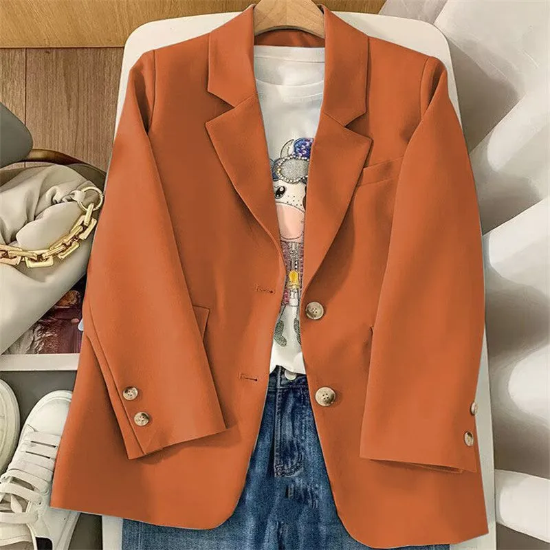 Suit Jacket For Women 2024 New Spring Autumn Korean Version Loose Casual Two Button Light Blue Suit Coat Casaco Feminino