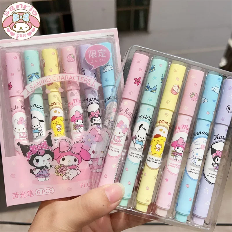 Imagem -02 - Sanrio Highlighter Marker para Estudantes Canetas Multifuncionais Kuromi Melody Hello Kitty Papelaria Kawaii Colorida Escola 12 Pcs 24 Pcs