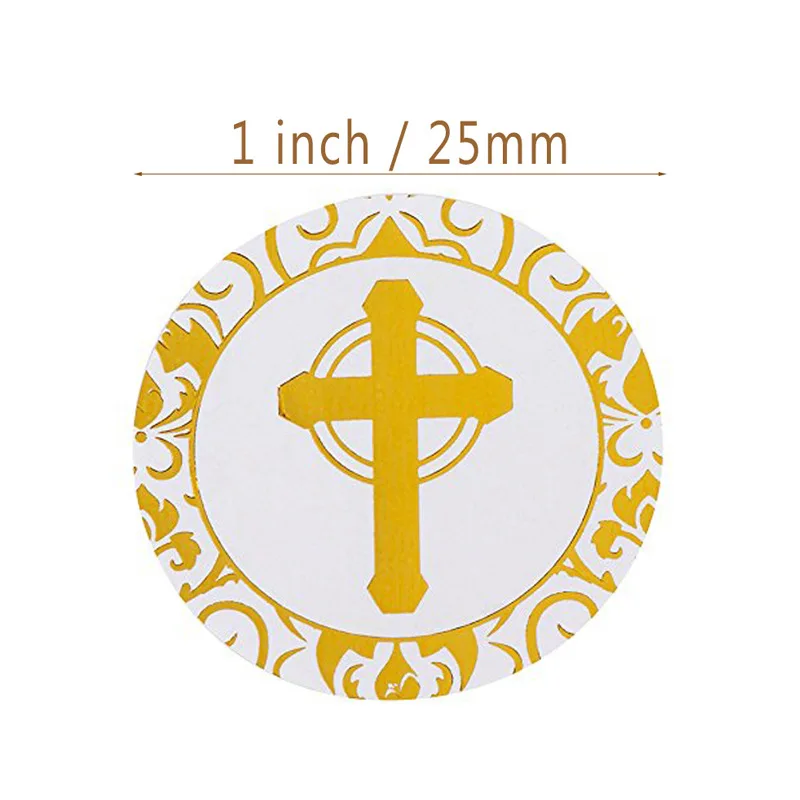 1 Inch Vergulde Ronde Cross Sticker Religieuze Christelijke Gebed Sticker Envelop Seal Label 50/Roll