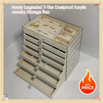7-Tier Dustproof Acrylic Jewelry Storage Box Modern Desktop Display Organizer
