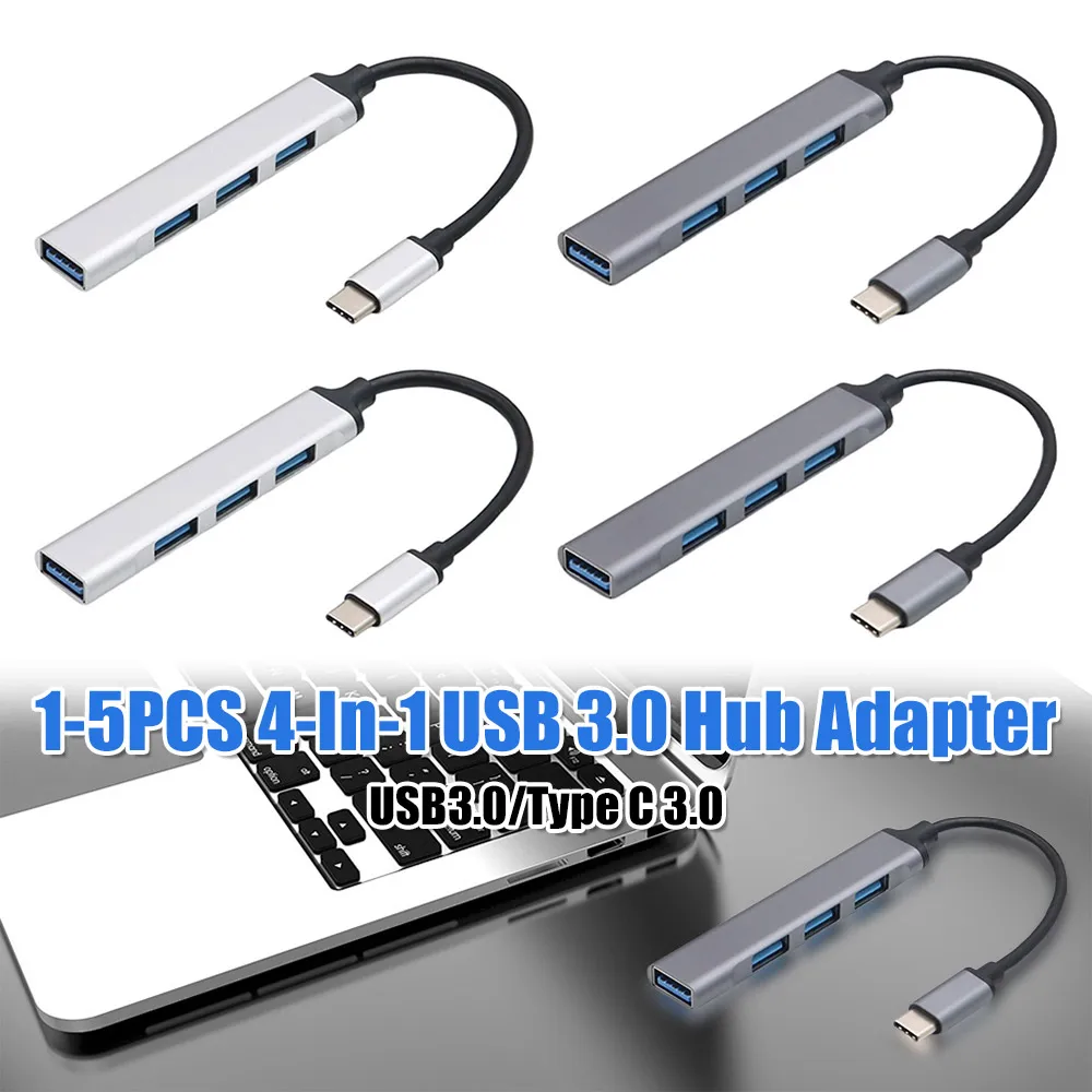 

4-In-1 USB 3.0 Hub Adapter 5Gbps USB Data Hub USB C To USB Hub Multiple USB 3.0 Hub USB Port Expander for Laptop