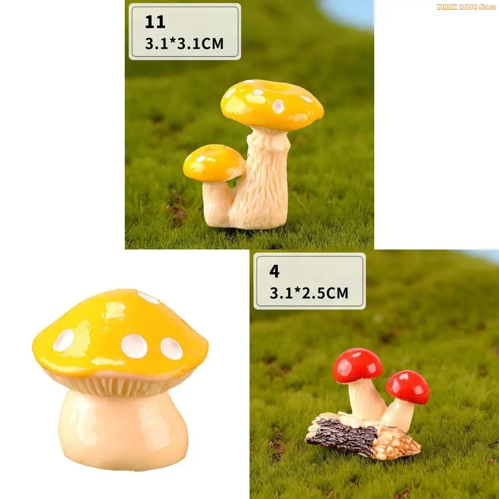 K1AE Miniature Resin Mushroom Figurine Decorative Mini Sculpture for Home Garden Yard lawn Decoration Accessories