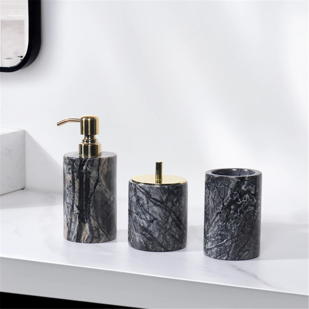 Light Luxury High-end Natural Marble Bathroom Set Grey Luxury Toothbrush Holder Soap Dish Soap Dispenser Bathroom Accessories