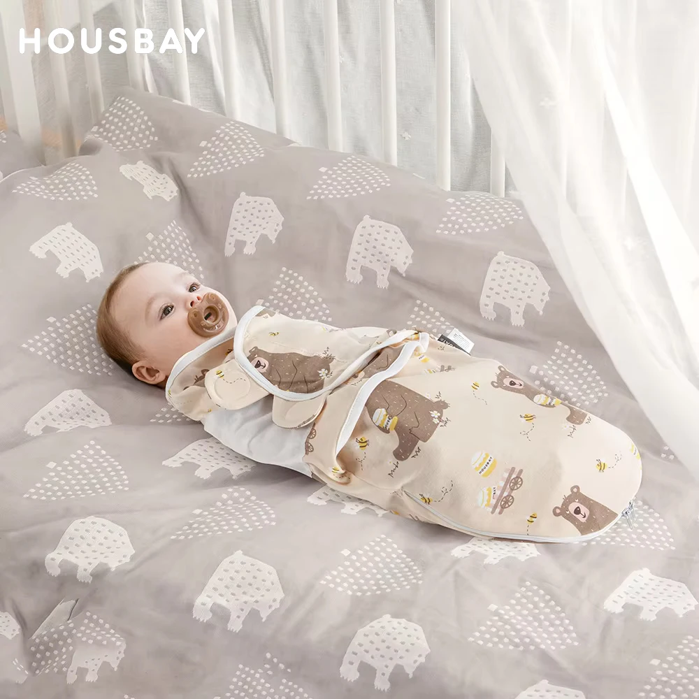 Newborn Sleeping Sack Shock-Proof And Comfortable 0-4M Old Cotton Breathable Full Swaddling Quick Diaper Changing