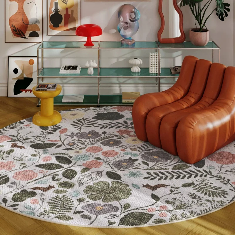 Dopamine Color Bedroom Decor Round Carpet Korean Style Carpets for Living Room Washable Lounge Soft Floor Mat Home Anti-slip Rug