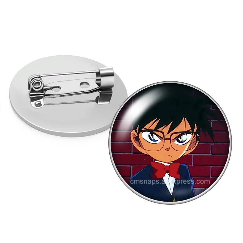 Conan Shinichi Ran Detective Anime Cartoon Photo Cabochon Brooch Pinback Button Bag Clothes Denim Jeans Lapel Pin Badge