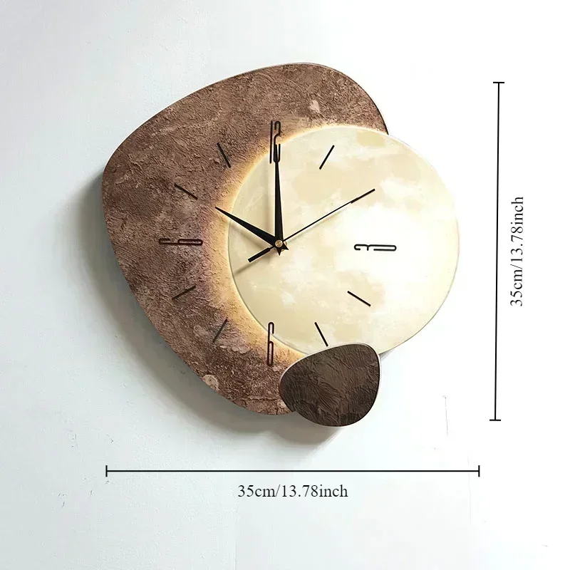 35CM Creative Quiet Indoor Wall Clock Irregular Creative Decorative Clock for The Living Room Decorated Wooden Wall Clock