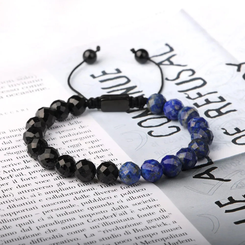 สร้อยข้อมือลูกปัดหินอะพาไทต์ธรรมชาติสำหรับผู้ชายสร้อยข้อมือลูกปัดแบบเหลี่ยมเพชรพลอยคุณภาพสูงปรับเชือกได้สำหรับผู้ชายผู้หญิงเครื่องประดับที่มีเสน่ห์