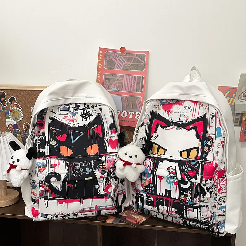 

Cute Student School Bags for Women 2024 New Graffiti Fashionable Personalized Cartoon Printing Preppy Style Large Girls Backpack