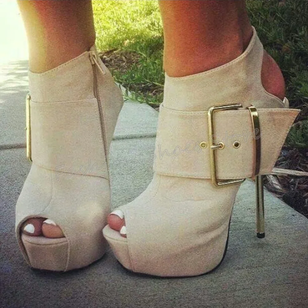 

Apricot Side Zipper Peep Toe Boots Platform Stilettos High Heels High Heel Shoes for Women Heels 2025 New Zapatos Para Mujere