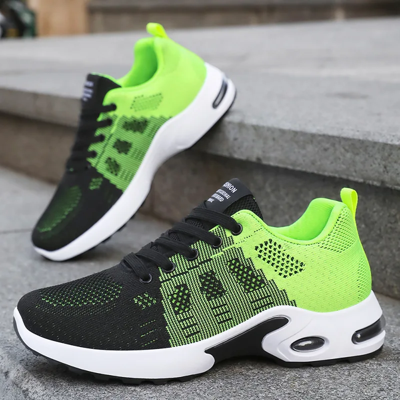 New Spring Summer Men's Knitted Athletic Sneakers Air Cushion Lace-Up Lightweight Casual Running Shoes
