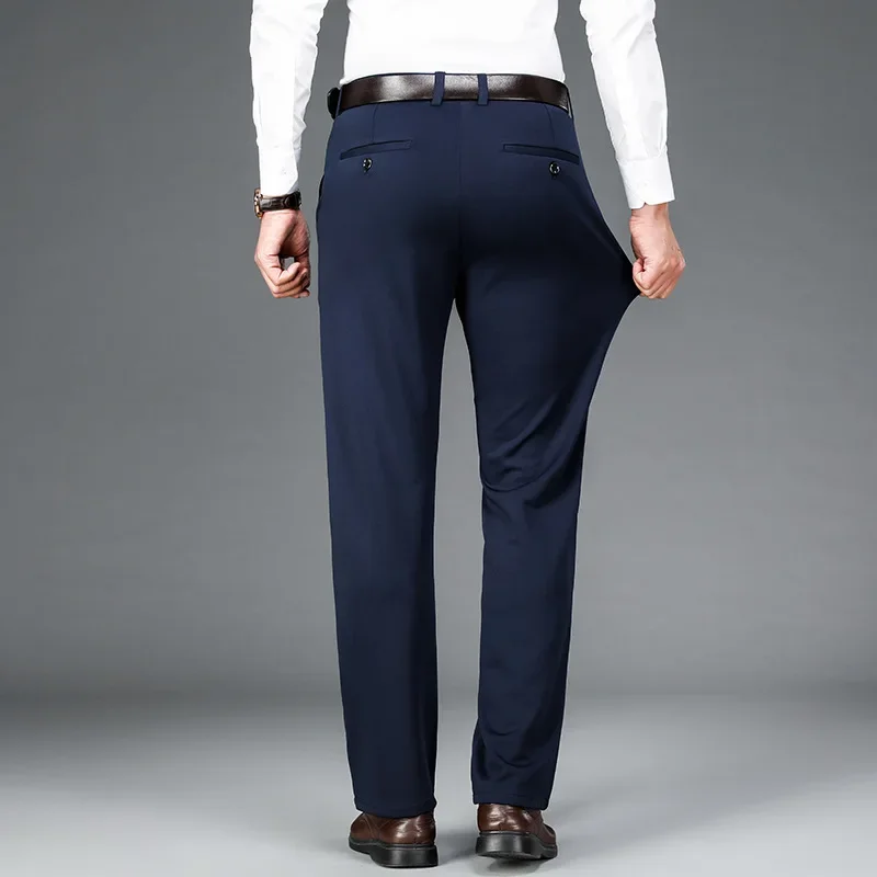 Summer Autumn Men Pants Business Casual Pants Stretch Trouser Solid Office Straight Pants Men Clothing Korean New