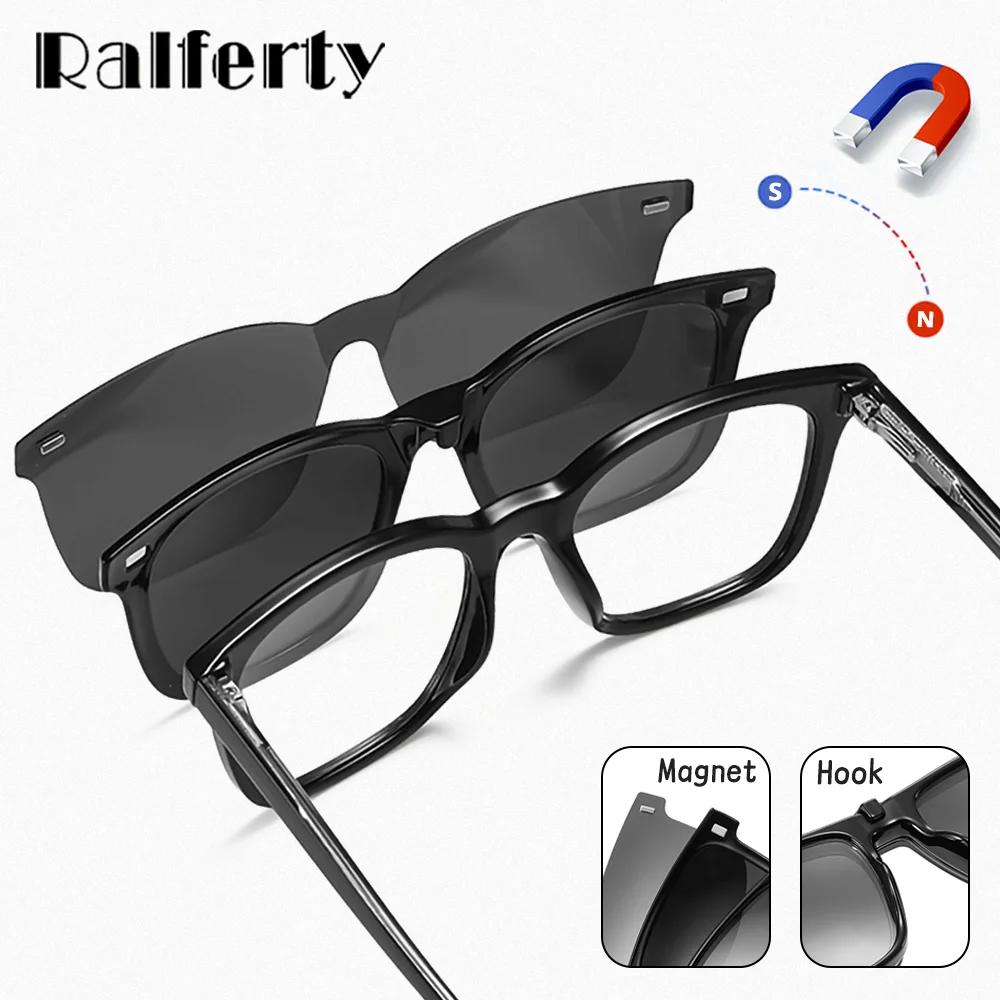 Ralferty 3 في 1 المغناطيس النظارات الشمسية الرجال الاستقطاب UV400 نظارات شمسية الذكور مربع إطار نظارات وصفة طبية الإطار البصري سائق