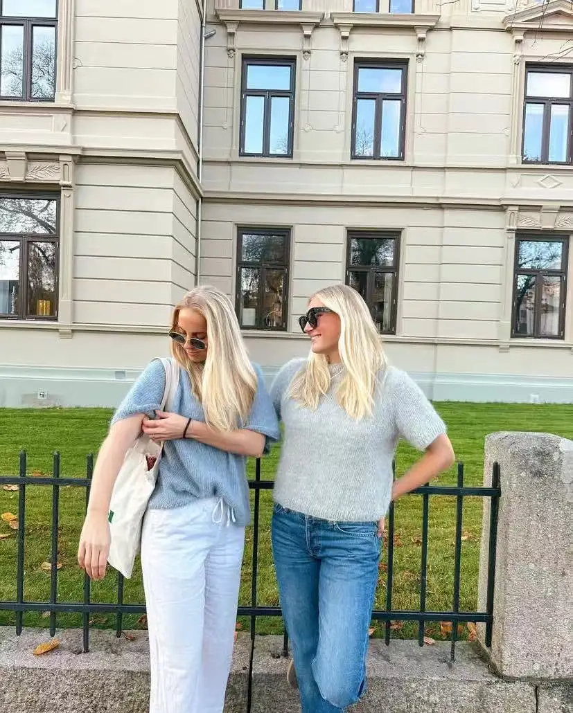 Knitted wool knitted short sleeved women's spring and summer loose slimming round neck sweater new half sleeved T-shirt