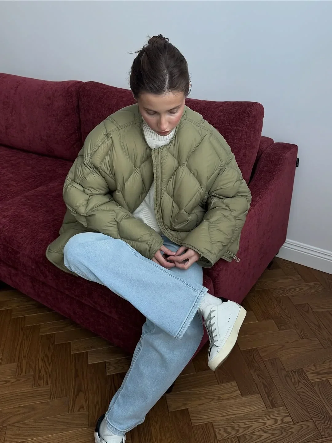 Solid Lightweight Quilted Warm Puffer Jacket Women Chic Crew Neck Zip Up Loose Cotton Padded Coat Winter Lady Daily Outfit 2026