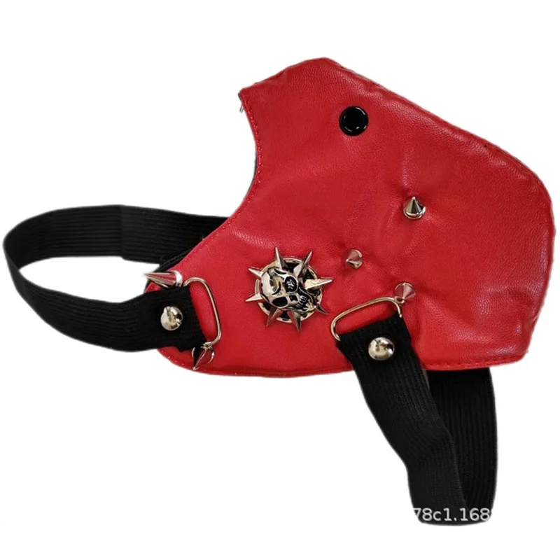 Mannen Dames Rood Zwart PU Leer Klinknagel Schedel Punk Rock Masker Dame Ademend Feest Cosplay Halloween Mond-moffel R3052