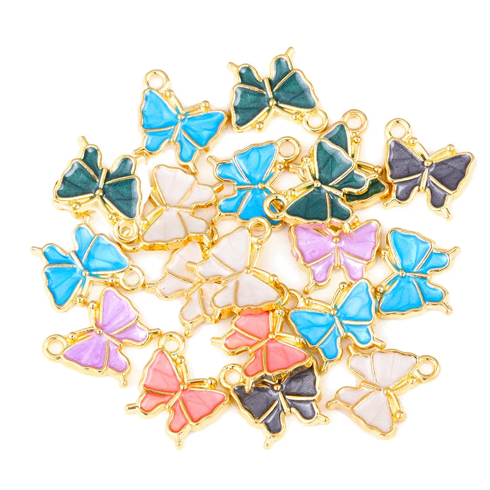 20 pcs/lot Fashion Crystal Alloy Gold Butterfly Pendant Accessories Charms for Women, Earrings/Necklace Handmade DIY Jewelry