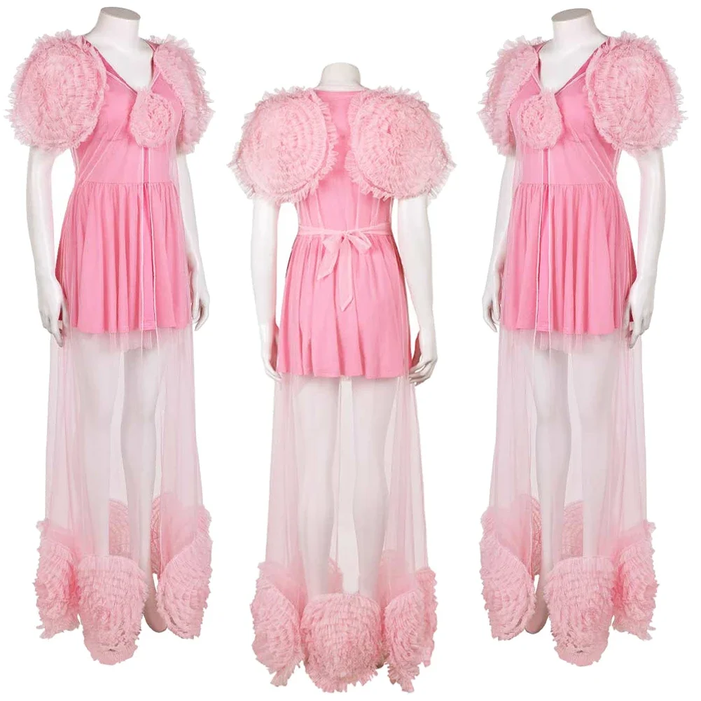 Glinda Cosplay Pink Dress Sleepwear Costume 2024 Movie Wiked Roleplay Elegant Flower Nightwear Skirts Women Halloween Party Suit