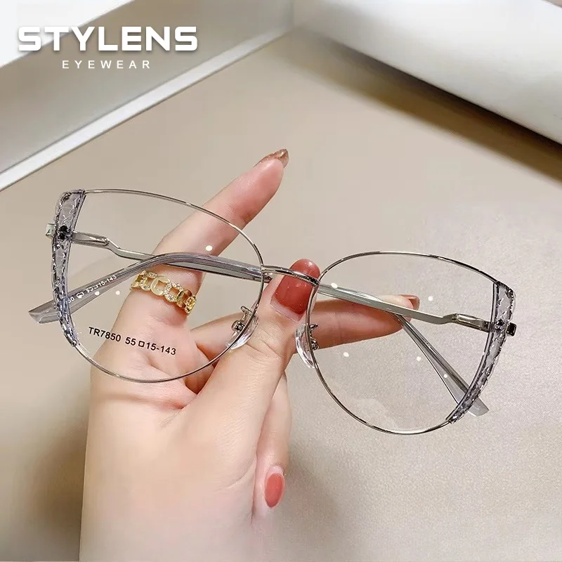 STYLENS Textured Reading Glasses Women High Quality Blue Light Blocking Myopia Glasses Anti-Reflective Optical Eyeglasses Frame