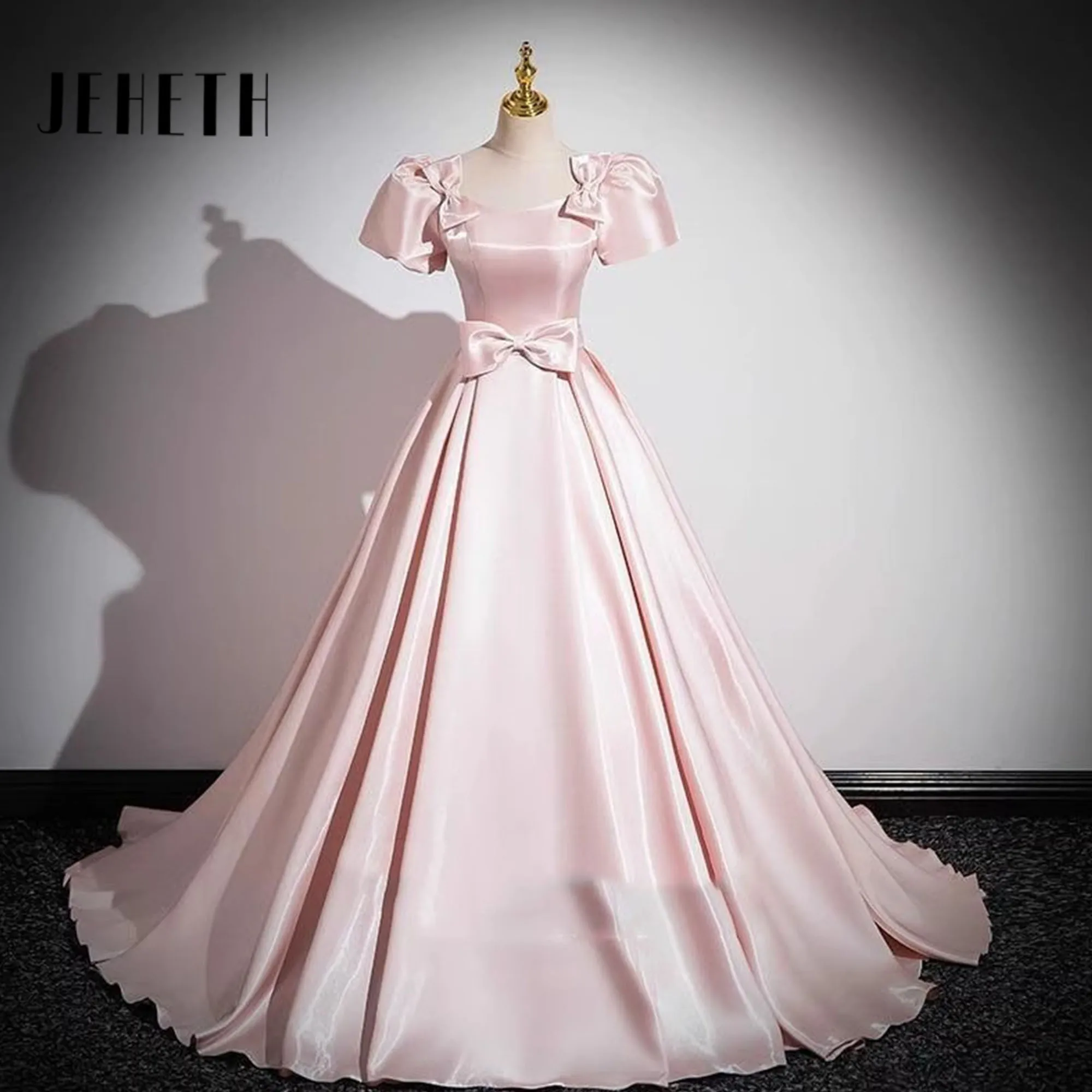 الوردي القوس الساتان الكرة ثوب فساتين Quinceanera أنيقة عيد ميلاد حزب مساء اللباس الطابق طول فساتين حفلة موسيقية رسمية