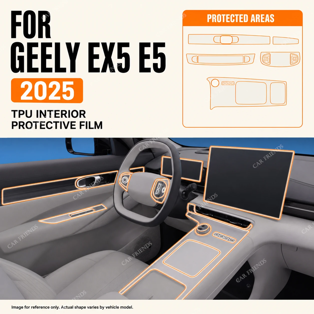 For Geely EX5 E5 2025 1 Set Transparent TPU Interior Protective Film Dashboard Screen Center Console Armrest Gear Panel