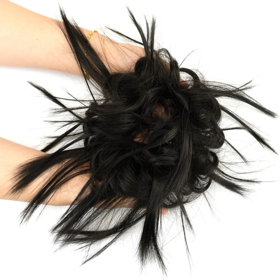 Postizo sintético de moño despeinado, extensión con scrunchie falso, piezas rizadas, cola de caballo con moño, cintas para cabeza para mujer 5
