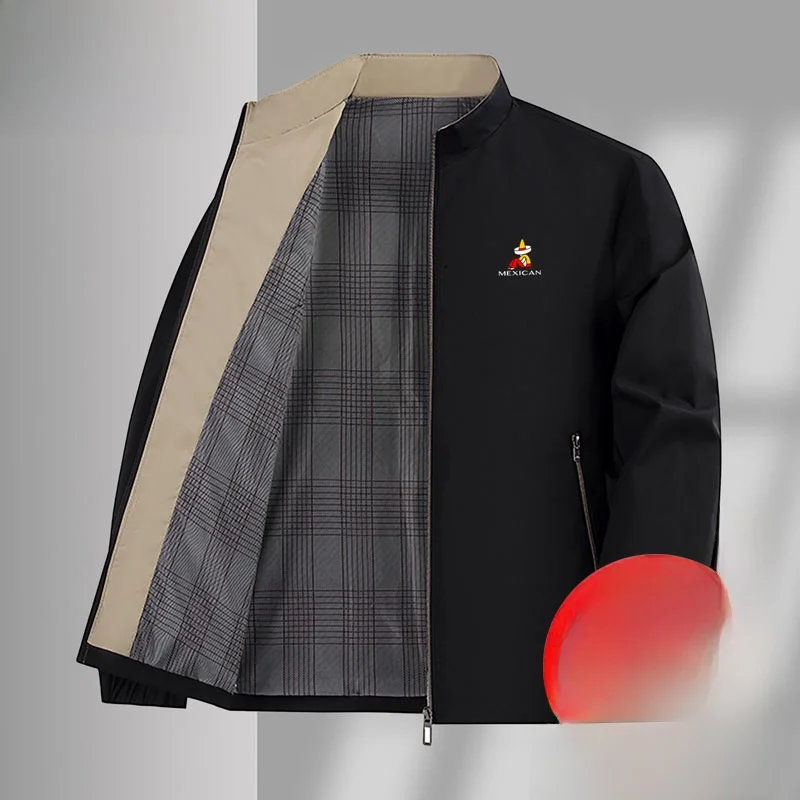 

Busin Casual Spring Autumn Dad Jaet Coat Men's Stand Collar Long Sve Zipper Closure Polyester Fiber Stand Fit