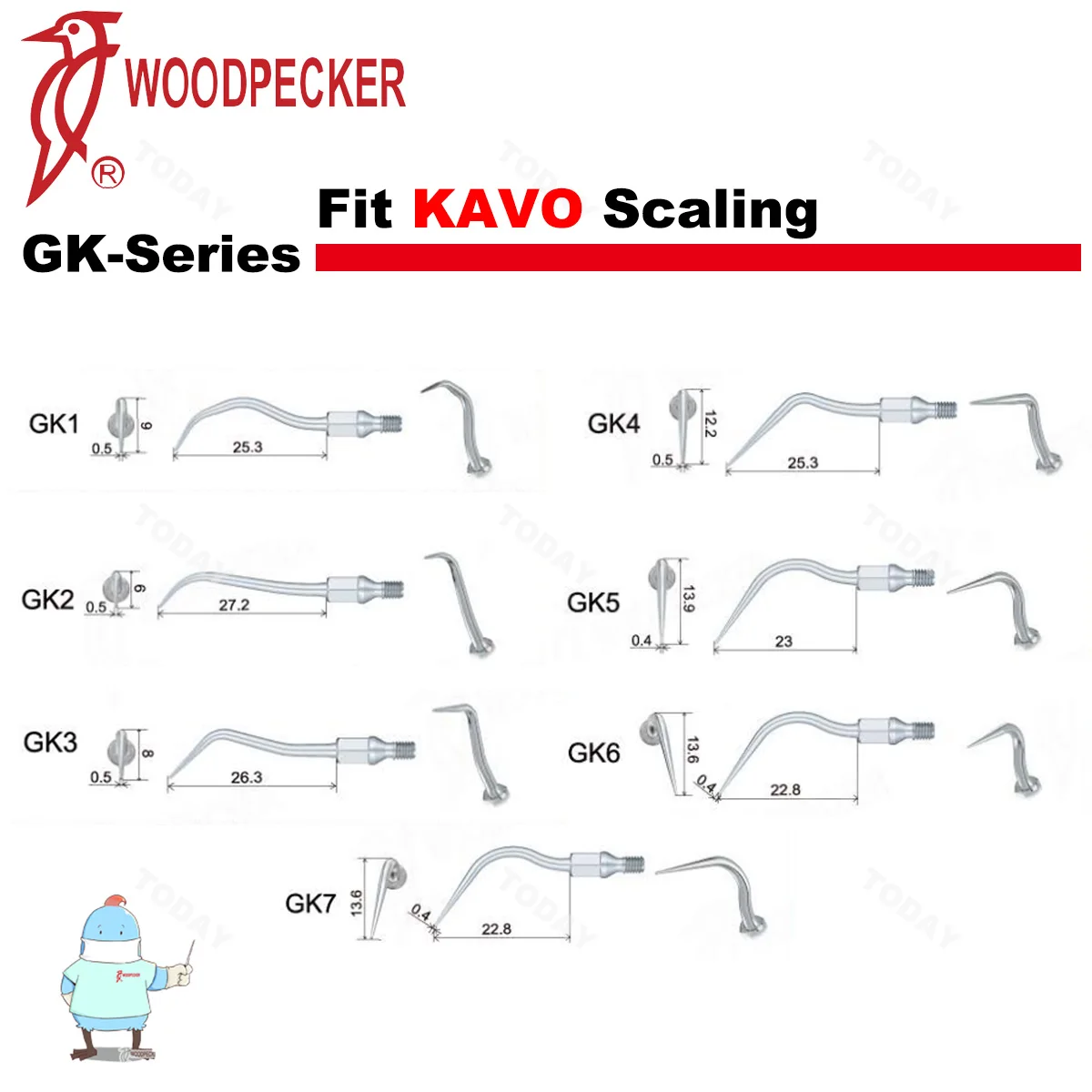 Woodpecker Dental Ultrasonic Piezo Scaler Tips Scaling Tips GK-Series Fit KAVO Scaling Handpiece Dental Tools Mergulhos Scalin