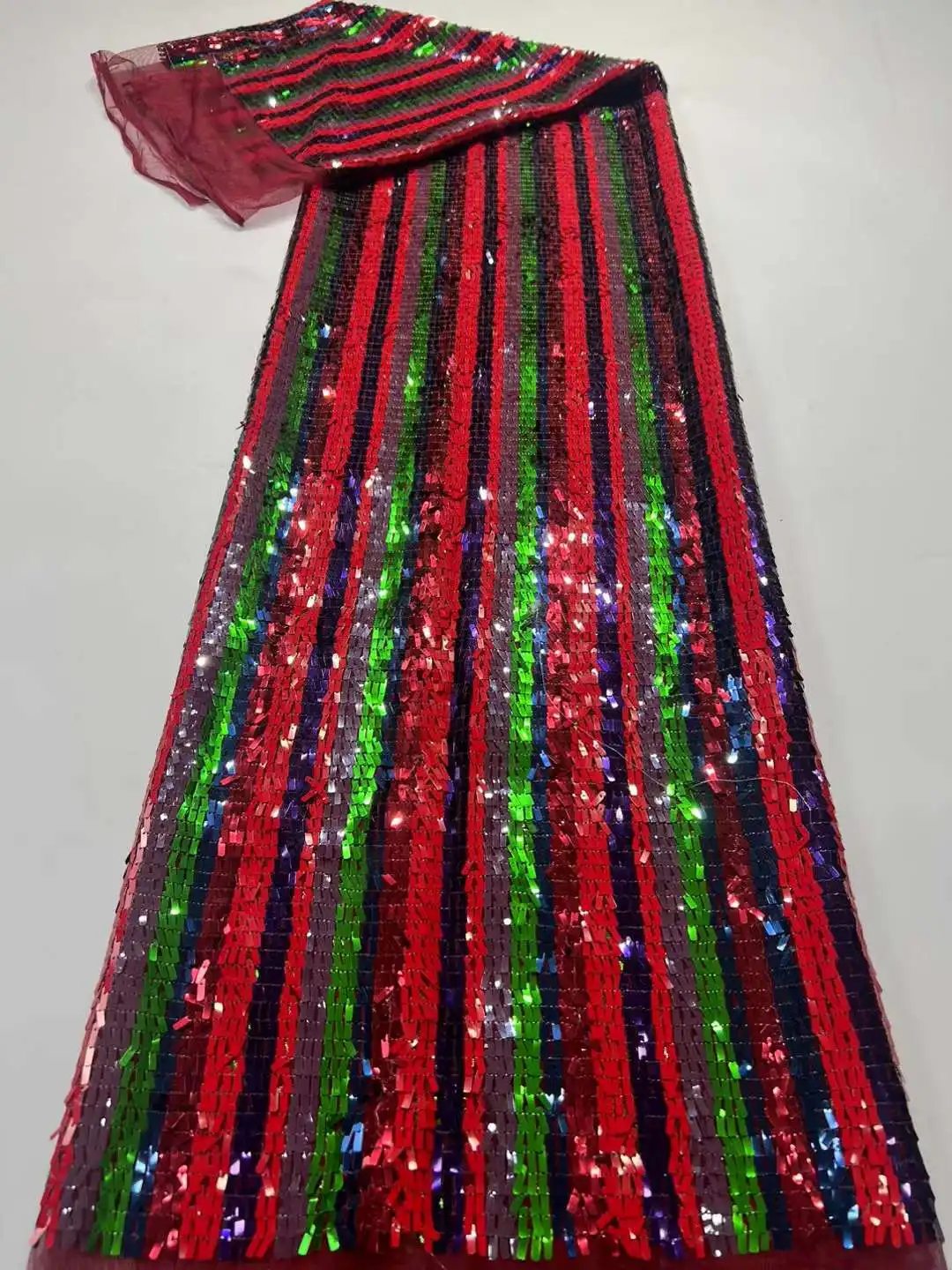 Strip Sequins Line  Lace Fabric Tube Beaded Material French Nigerian Shinny  18-62210Embroidered Lady Show or Party Dress