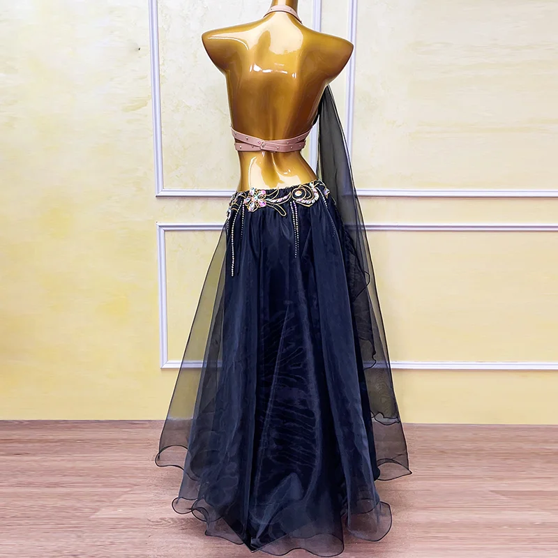 Costume da performance di danza del ventre da donna Set di diamanti di lusso di fascia alta Abbigliamento da competizione professionale di danza del ventre per adulti