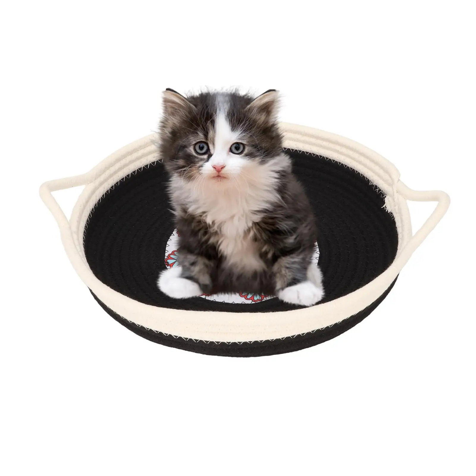 Cesta de cama de gato de corda de algodão dupla face para animais de estimação com menos de 5 kg - para conforto e estilo para todas as estações