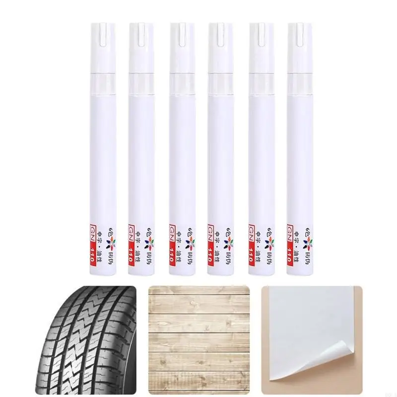 D0UA 6 PCS 페인트 펜 방수 마커 펜 오일 기반 페인트 펜 락 스톤 플라스틱 유리를위한 빠른 건조 영구 마커