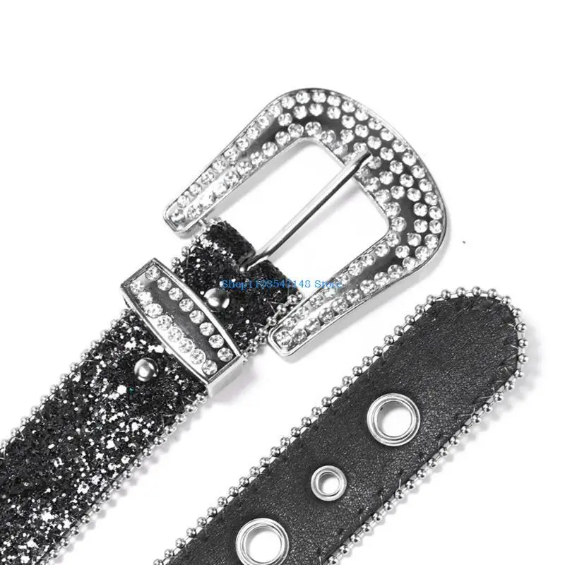 

P88B Elegant Buckle Waist Belt for Adult Full Sequins Belt for Jeans Skirt